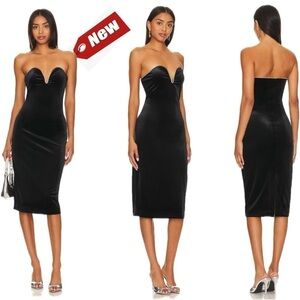 Steve Madden black velvet rhinestone trim strapless Charlene dress NWT